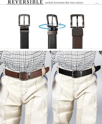 Boy Belts Reversible Easy to Use PU Youth Kids Belt for School Uniform | 2-In-1 Reversible 360 Rotatable,For Dual Color,Adjustable,4 Size Fit 18-34 For Jeans,Casual