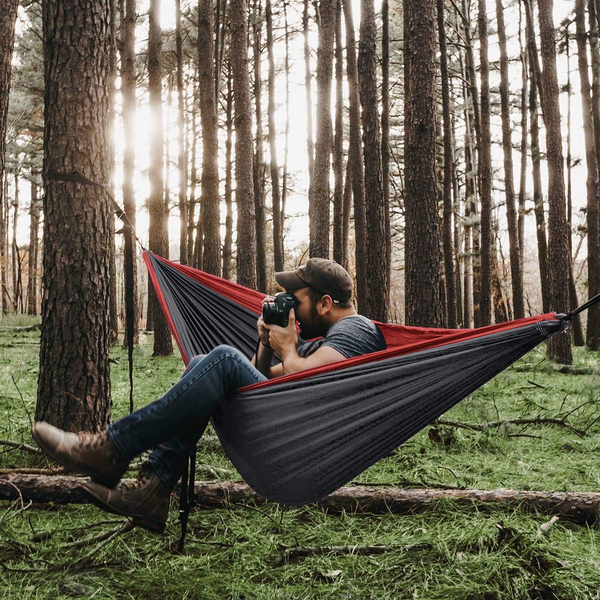 ETROL Camping Hammock,Double & Single Portable Parachute Hammock with Tree Straps,Lightweight Outdoor Tree Hammocks for Beach Travel Backpacking Backyard Patio Hiking - Comes with 2 Carabiner