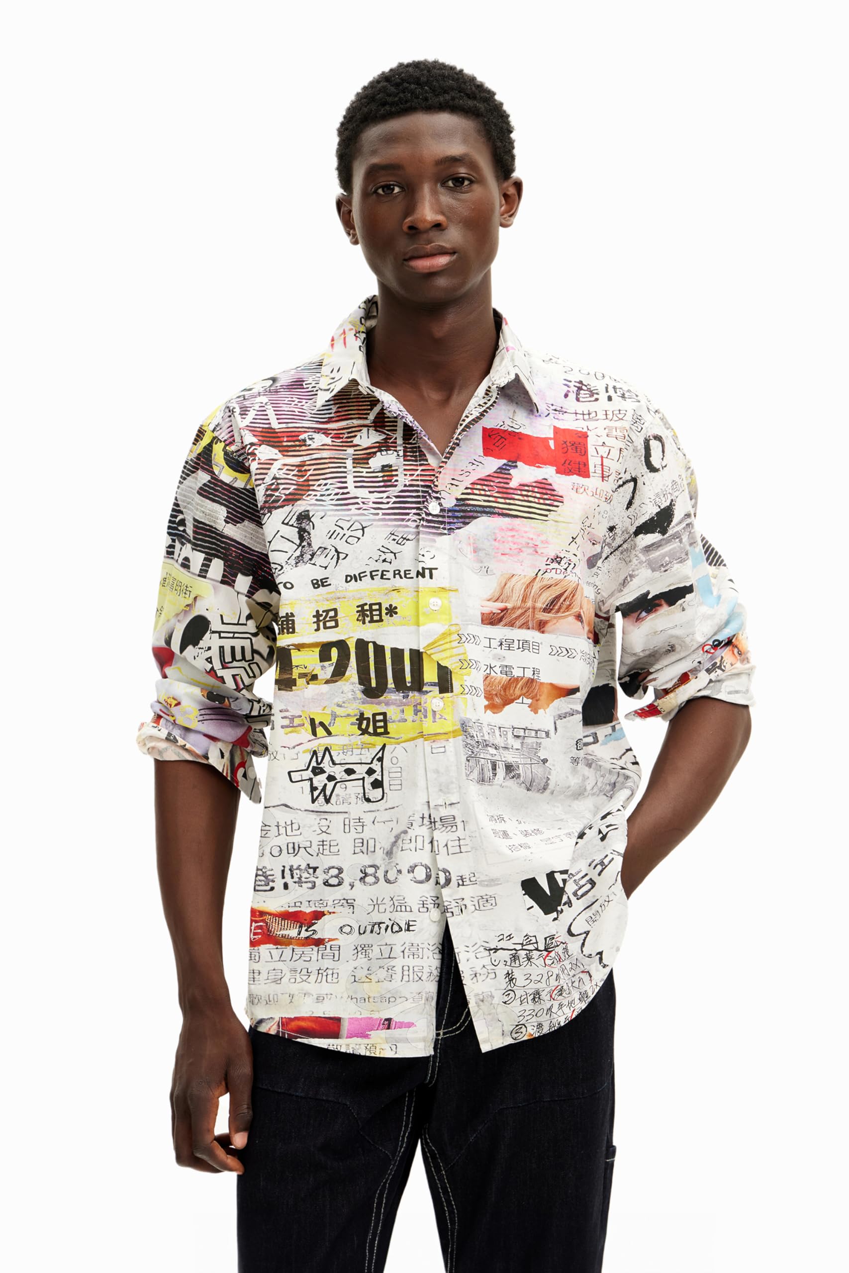 Desigual Men's White Man Woven Shirt Long Sleeve T, M