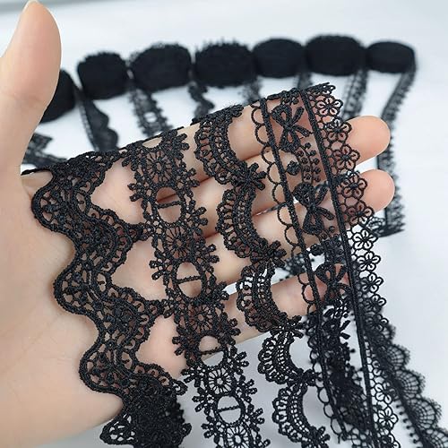 Miniatura 3 de IDONGCAI Cinta de encaje de Venecia negra de 16 yardas con 8 patrones (2 yardas cada uno, encaje de vid vintage de encaje de ganchillo para ropa,