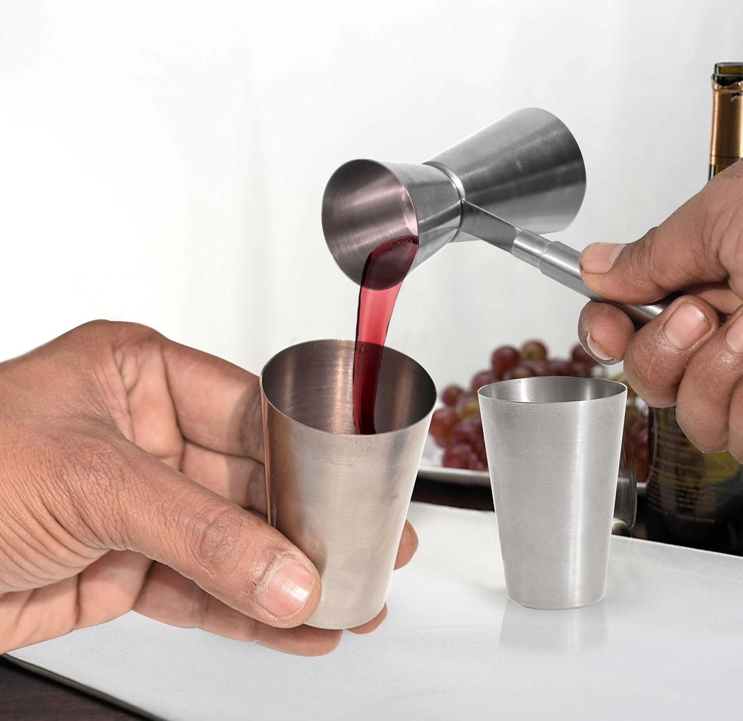 Pure Source india Stainless Steel Double Sided 2 in 1 Drink Measuring Bar Tool with Handle Cocktail Jigger, Shot Glass, Perfect for Bars and Home, One Side- 30 ml Other Side-60 ml, (Silver) Pure Source india Stainless Steel Double Sided 2 in 1 Drink Measuring Bar Tool with Handle Cocktail Jigger, Shot Glass, Perfect for Bars and Home, One Side- 30 ml Other Side-60 ml, (Silver)