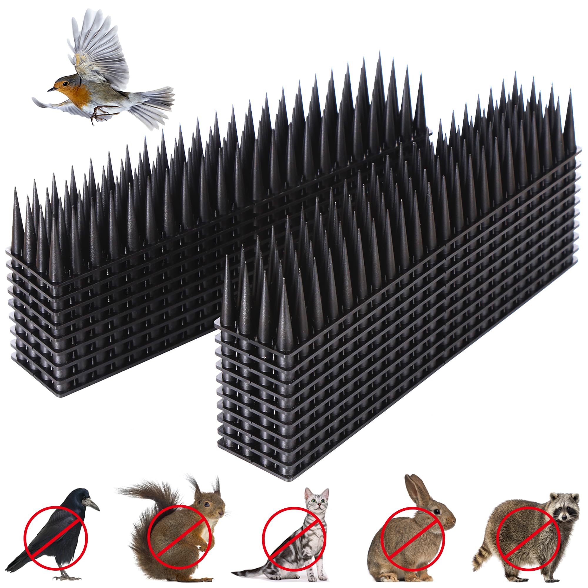 Pinchos para pájaros, 20 paquetes de tiras disuasorias de pájaros de 20 pies para pájaros pequeños, picos disuasorios para vallas y techo para mantener alejados a los pájaros