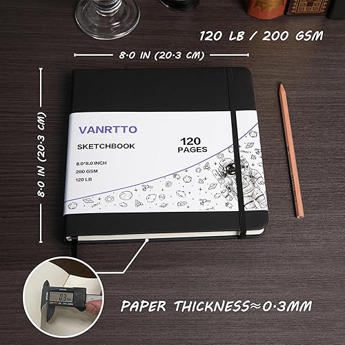 Miniatura 9 de Cuaderno de bocetos cuadrado de tapa dura, 120 libras200 GSM, papel de dibujo grueso para marcador, lápiz de acuarela, medios mixtos, cuaderno de