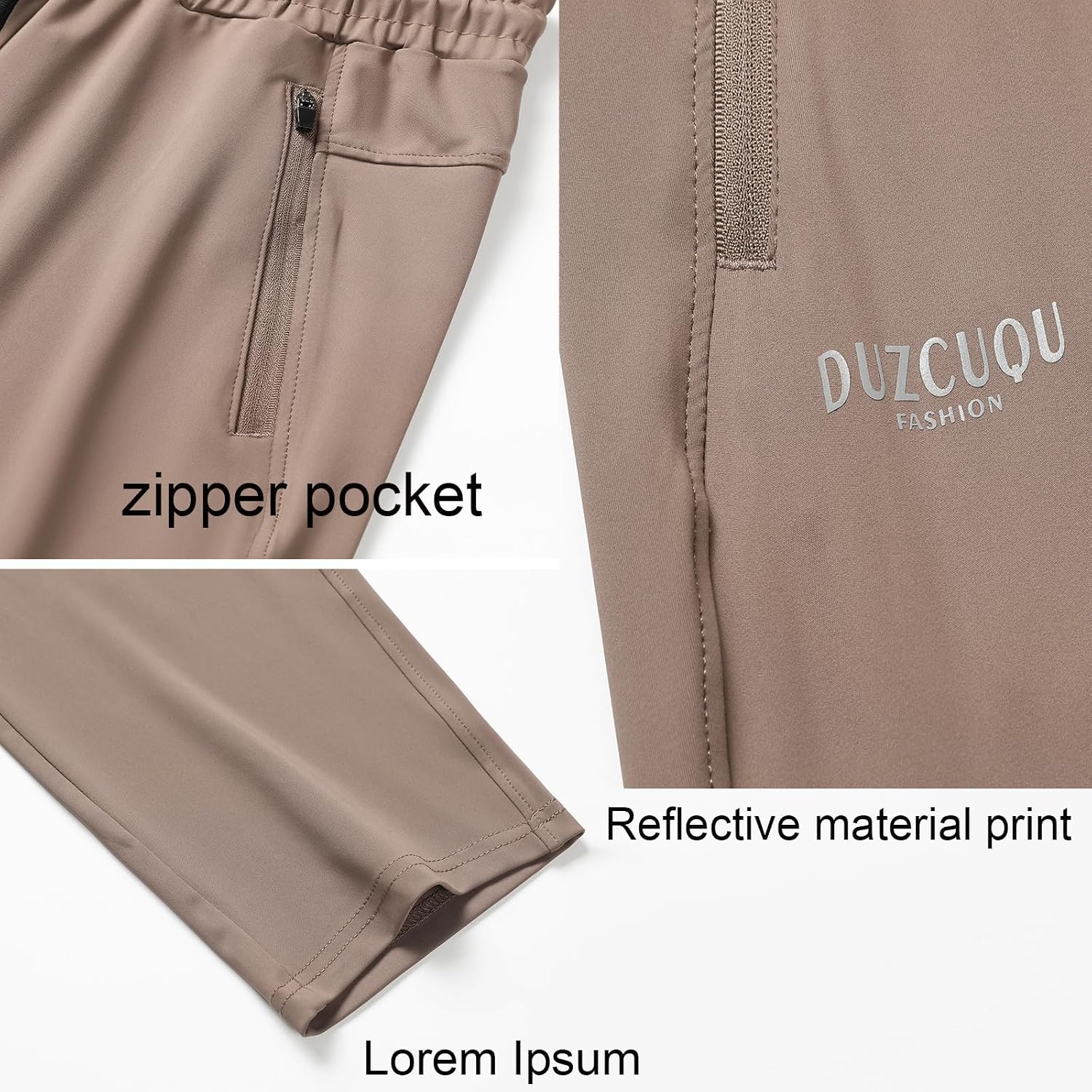 Men's Stretch Tapered Joggers, Zipper Pockets Running Pants