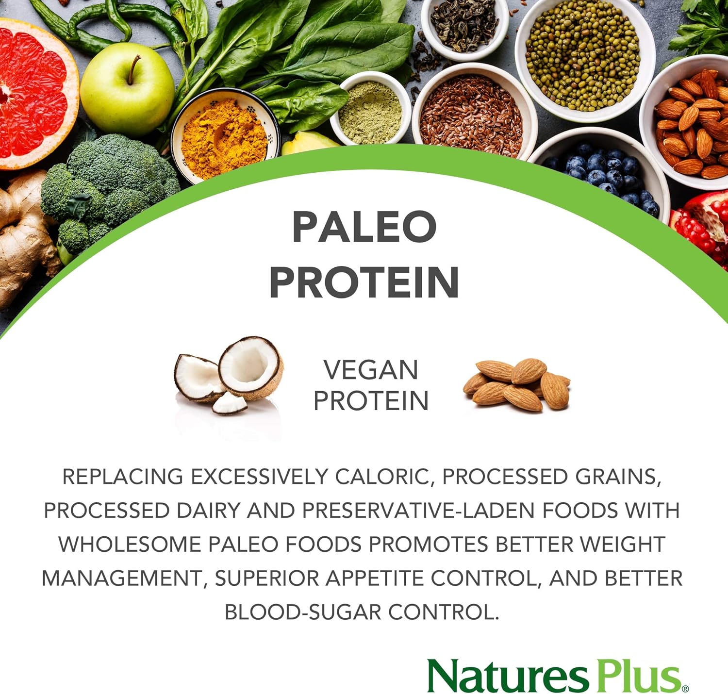 NaturesPlus Organic Paleo Protein - 1.49 lbs, 20 g Protein, Vegan Protein Powder - Unflavored, Unsweetened - Certified Organic High Protein Energy Protein - Vegetarian, Gluten-Free - 15 Servings : Health & Household