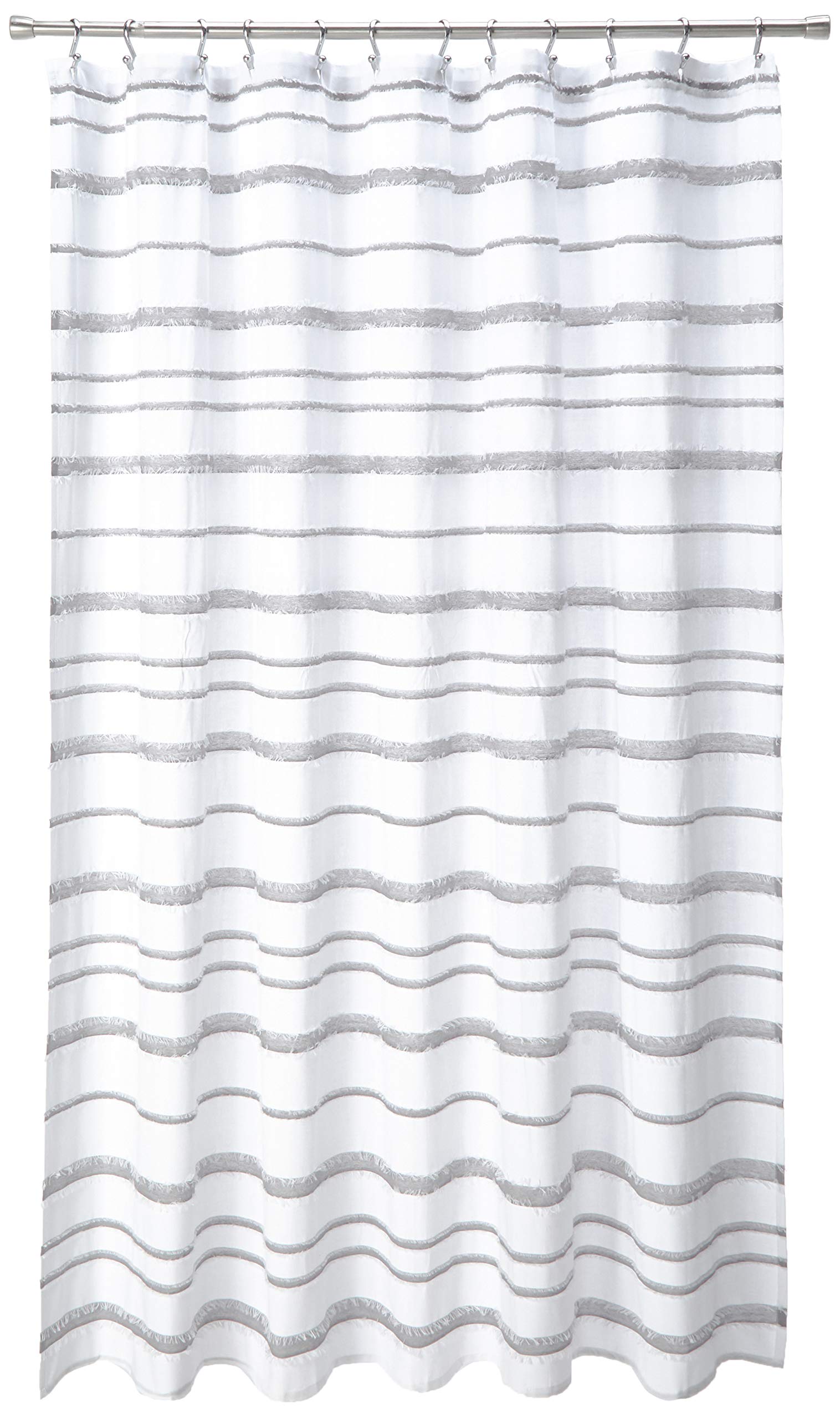 Lush Decor, White & Gray Stripe Clip Jacquard Shower Curtain, 72" x 72"