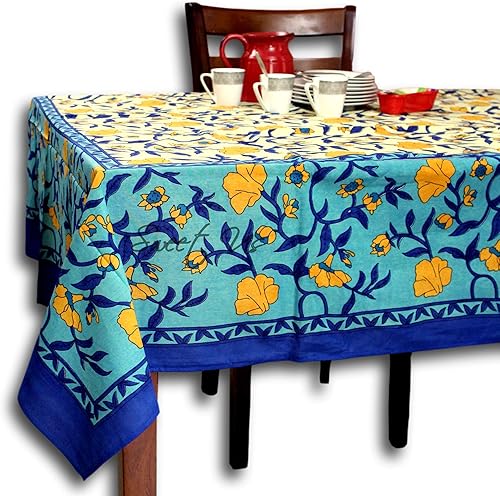 Vista 5 de Mantel floral de algodón para mesas rectangulares, mantel floral de vid blanco, azul, gris, 88 x 104 pulgadas, mantel para interiores y exteriores