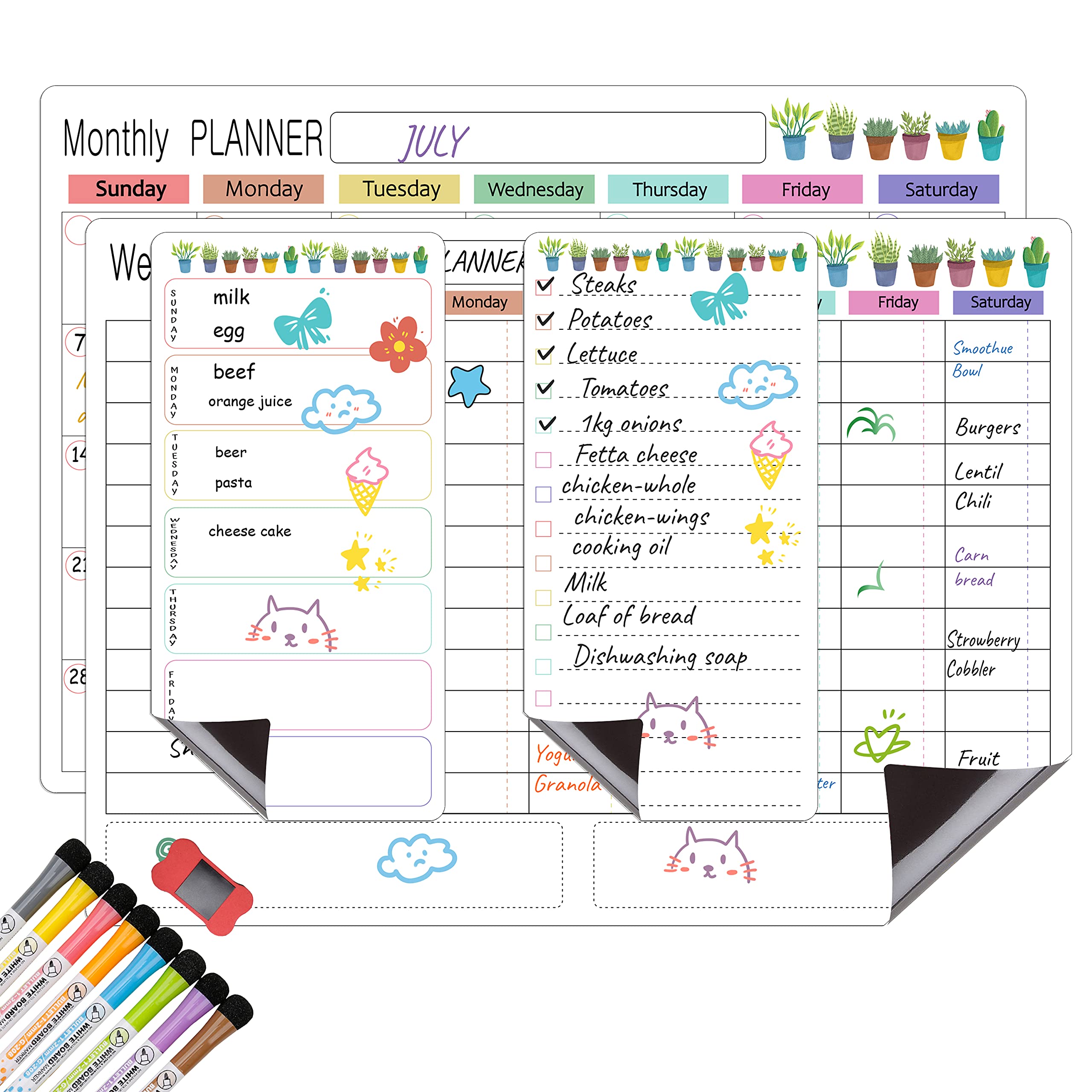 Tableau Blanc Mensuel Magnétique Pour Réfrigérateur, Planificateur Mensuel Hebdomadaire, Tableau