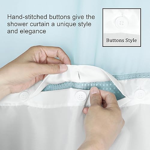 Miniatura 4 de Juego de cortina de ducha azul verde azulado con botón en el forro, cortinas de ducha de tela gruesa resistente con textura de gofre, para baño,