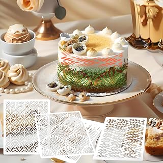 4 Pcs Cake Decorating Stencils Floral Cake Stencils Template Reusable Spray Floral Cookie Stencils Hollow Lace Decoration Stencil Fondant Stencils Baking Stencils DIY Cake Tool Dessert Decoration Mold