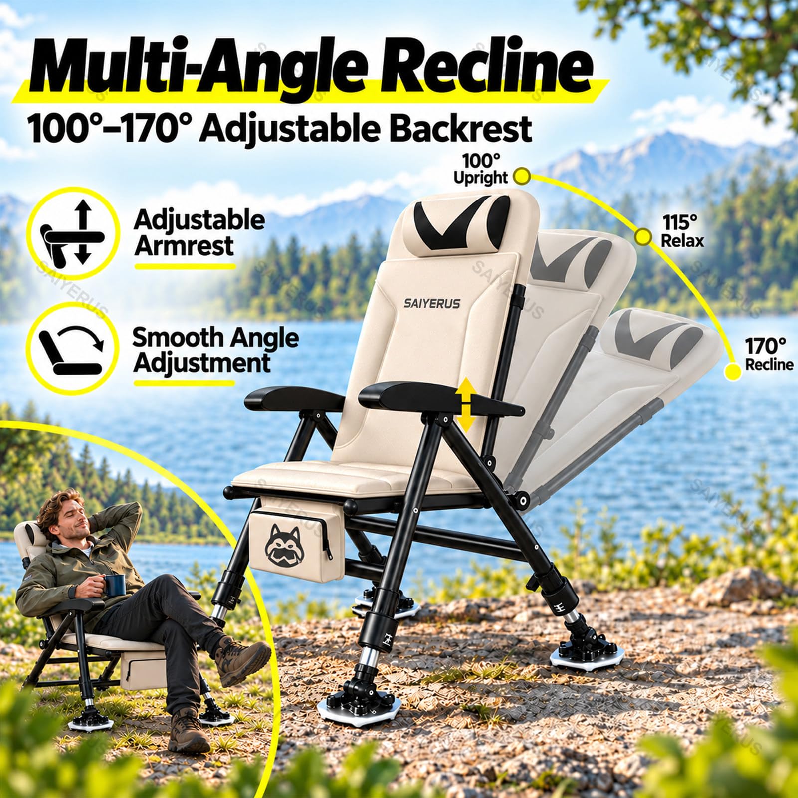 Sedia Professionale da Pesca e Campeggio Pieghevole, Portata 150 kg Set C