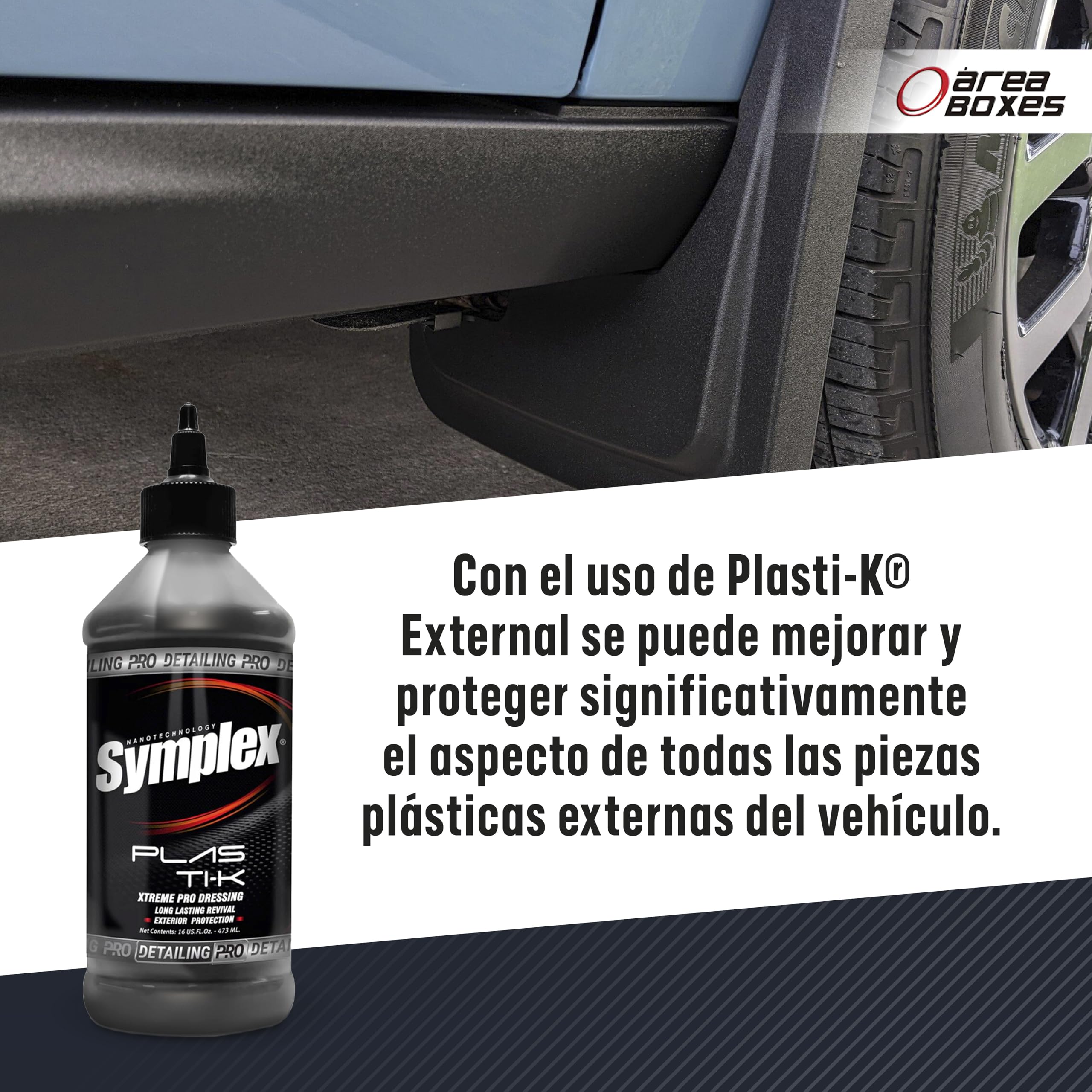 Idratante per plastica esterna per auto [Symplex Plasti-K] senza grasso. Protezione UV e finitura satinata. Rinnovatore resistente all'acqua e alla pioggia | Detailing professionale (PLASTI-K, 948 ml)