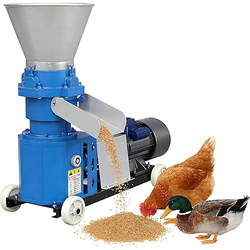 Feed Pellet Mill Machine with 2 Head Rollers Round Inlet, 2.5mm,3mm,4mm,6mm,8mm Feed Pelletizer Feed Pellet Making Machine, for Poultry Livestock Farm Animal 4.0KW 4mm