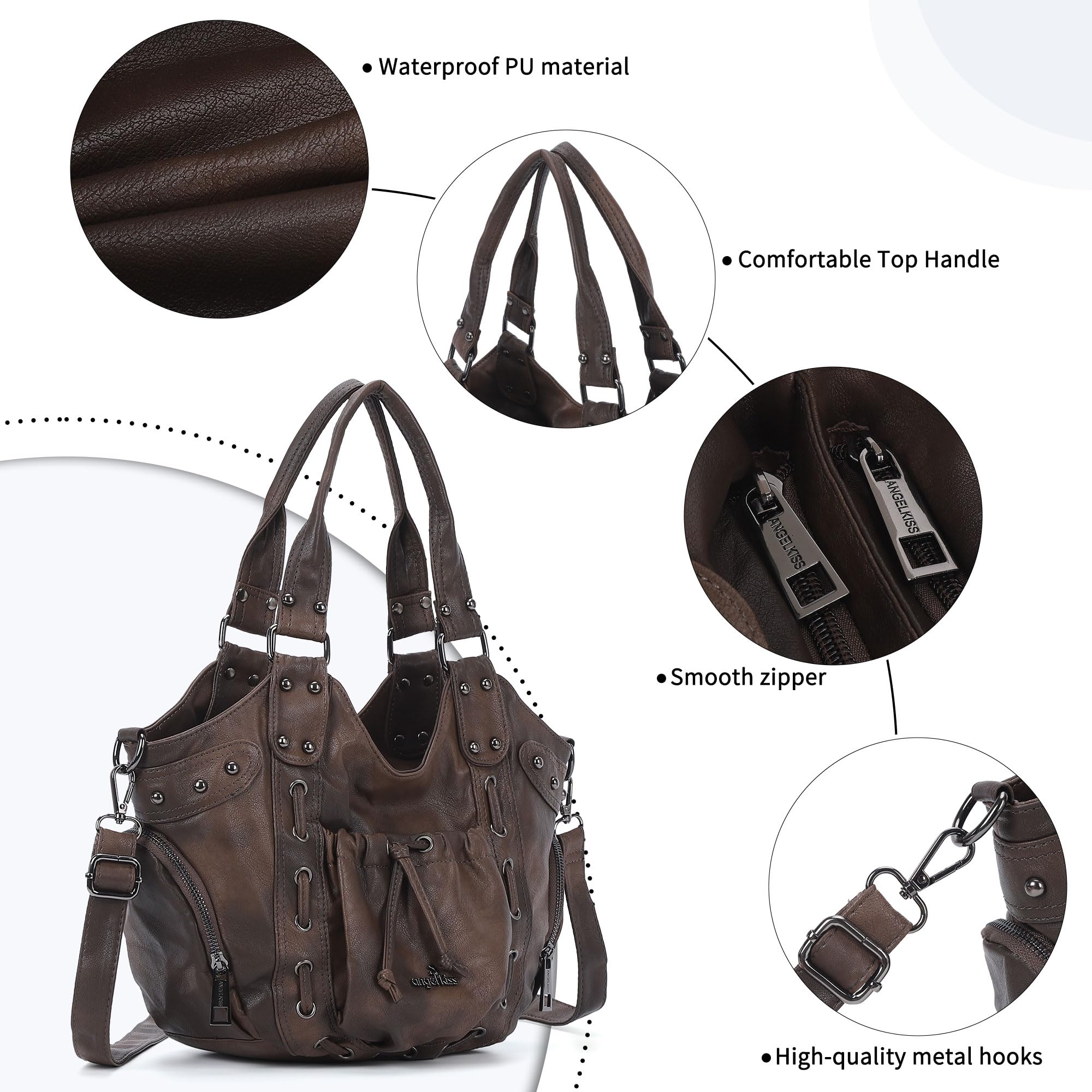 Angel Kiss Borsa Donna Media Tracolla PU Pelle Tote Bag Elegante Ampia e Pratica Impermeabile, Molte Tasche Scomparti, per Lavoro Viaggio Scuola Shopper