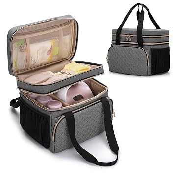 Luxja Double Layer Breast Pump Bag Compatible with Spectra S1 and S2, Pump Bag for Breast Pump and Extra Parts Suitable for Home or Travel Use, Patent Design, Bag Only, Gray