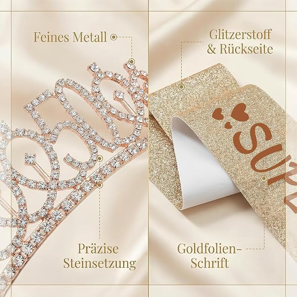 NEONSKY Ladies Birthday Headband with Crown and Mini Crown Brooch Elegant Gift Set for 18 21 30 40 50 60 70 80 Years Old, Includes Personalised Sash, Crown, Card with Kraft Envelope (50 Years) - 3