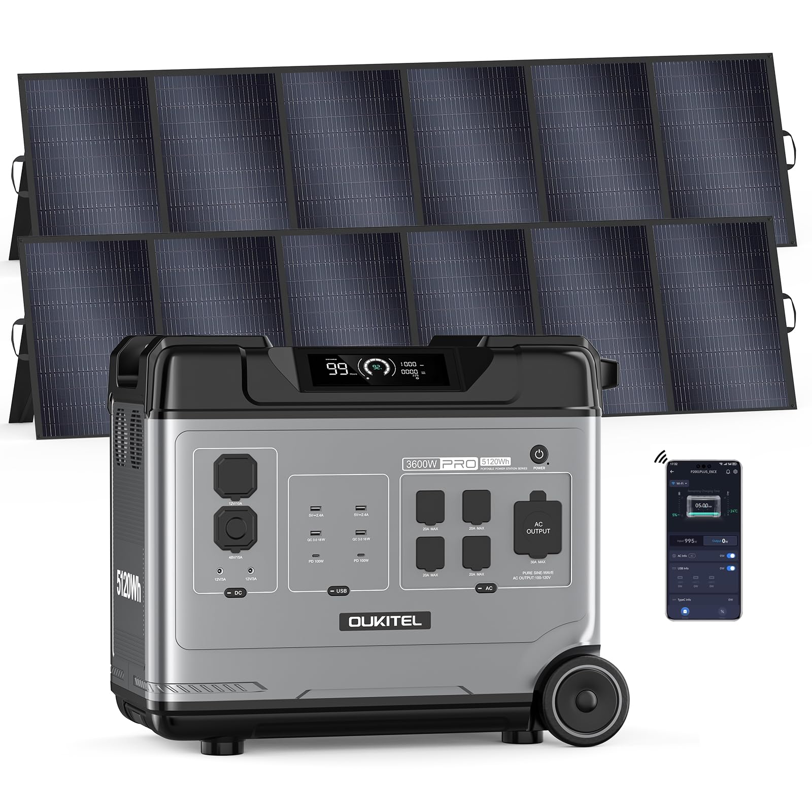 OUKITEL 5120Wh Power Station with 2x500W Solar Panels 2025 NEW P5000 Pro Large Capacity Solar Generator 5x3600W AC