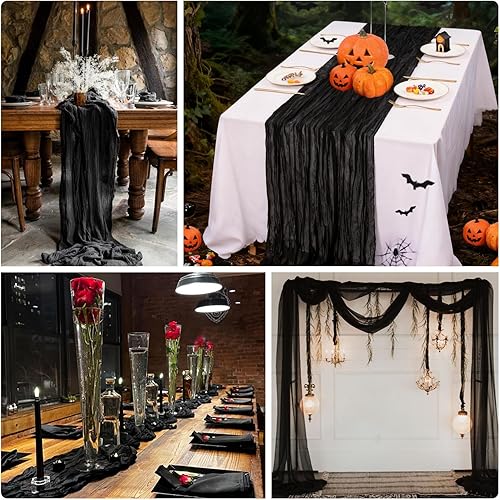 Miniatura 5 de Camino de mesa de estopilla negro de 10 pies, rústico, transparente, gasa, caminos de mesa de 120 pulgadas, bohemio, tela de queso para decoración