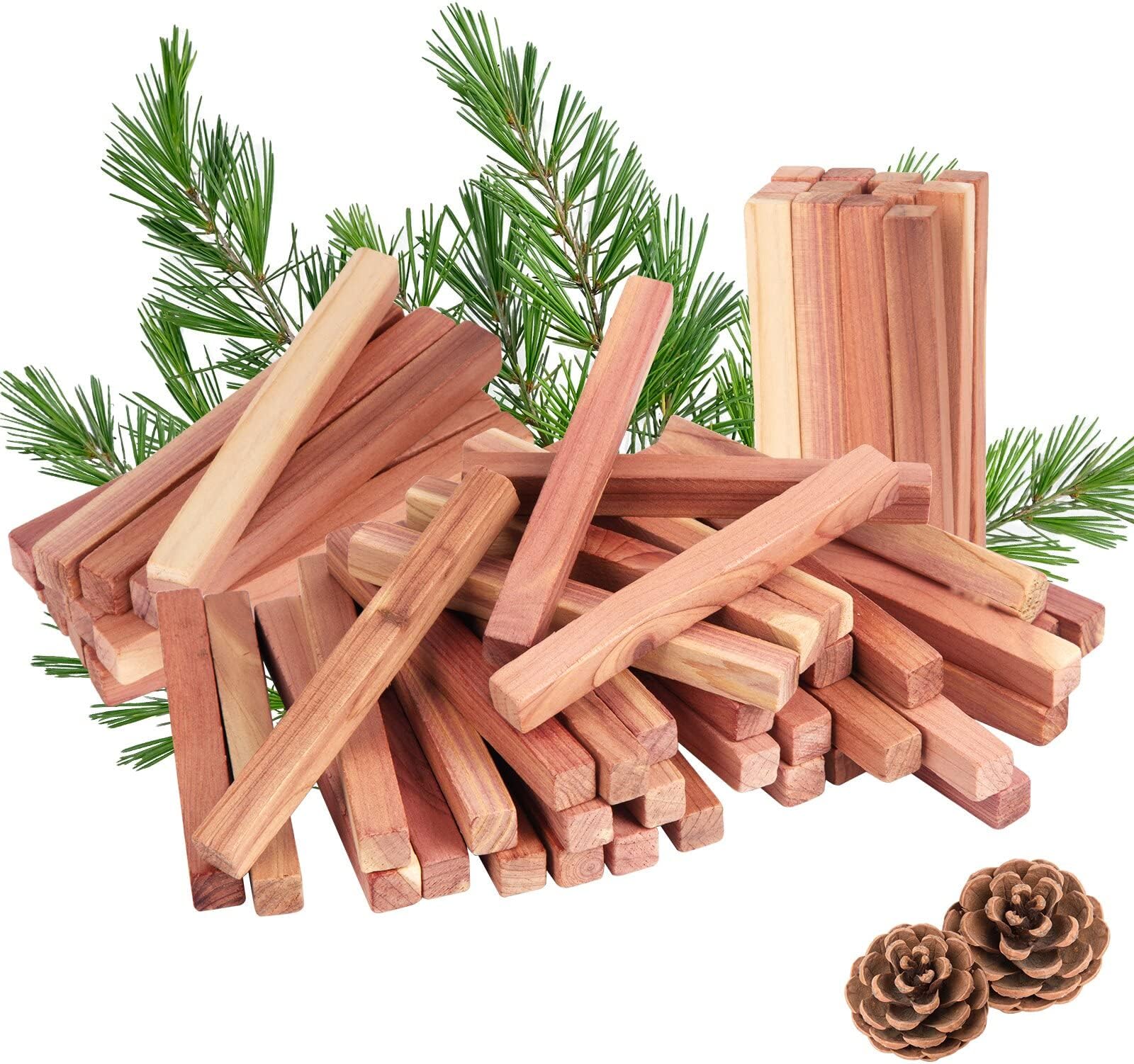 40Pcs Cedar Blocks for Clothes Storage, 100% Natural Aromatic Red Cedar Blocks for Wardrobe, Cedar Planks for Closets Drawers
