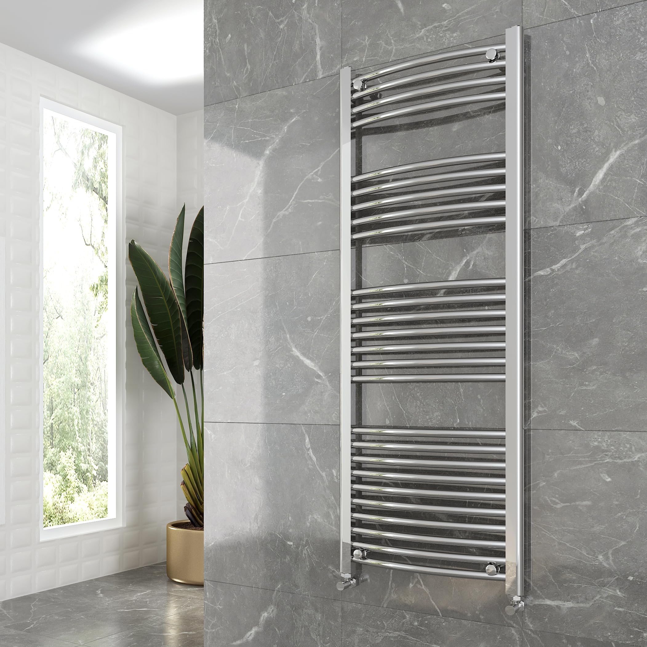 Nwt Direct Sparkling Chrome Curved Chrome Heated Towel Ladder Rail Bathroom Radiator 500Mm (W) X 1400Mm (H) - 2352 Btus