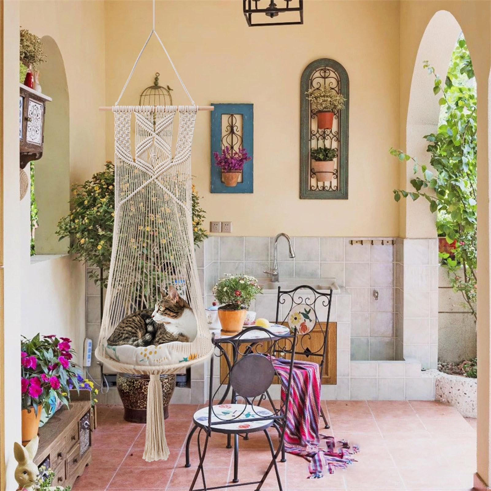 Amaca per gatti, amaca per gatti macramè - macramè multifunzionale per | animali domestici,Comoda per, in corda di cotone intrecciata a mano per finestra, portico, giardino