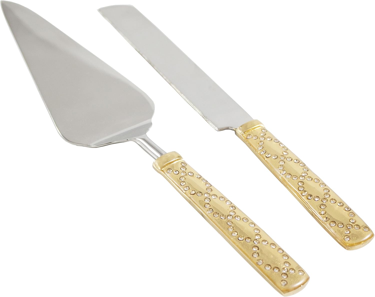 Server Set, Cake, Pie, Desert Flatware Set, Tree Branch Design, 2-piece 18/10 Stainless steel with brass handles (light antique silver finish)