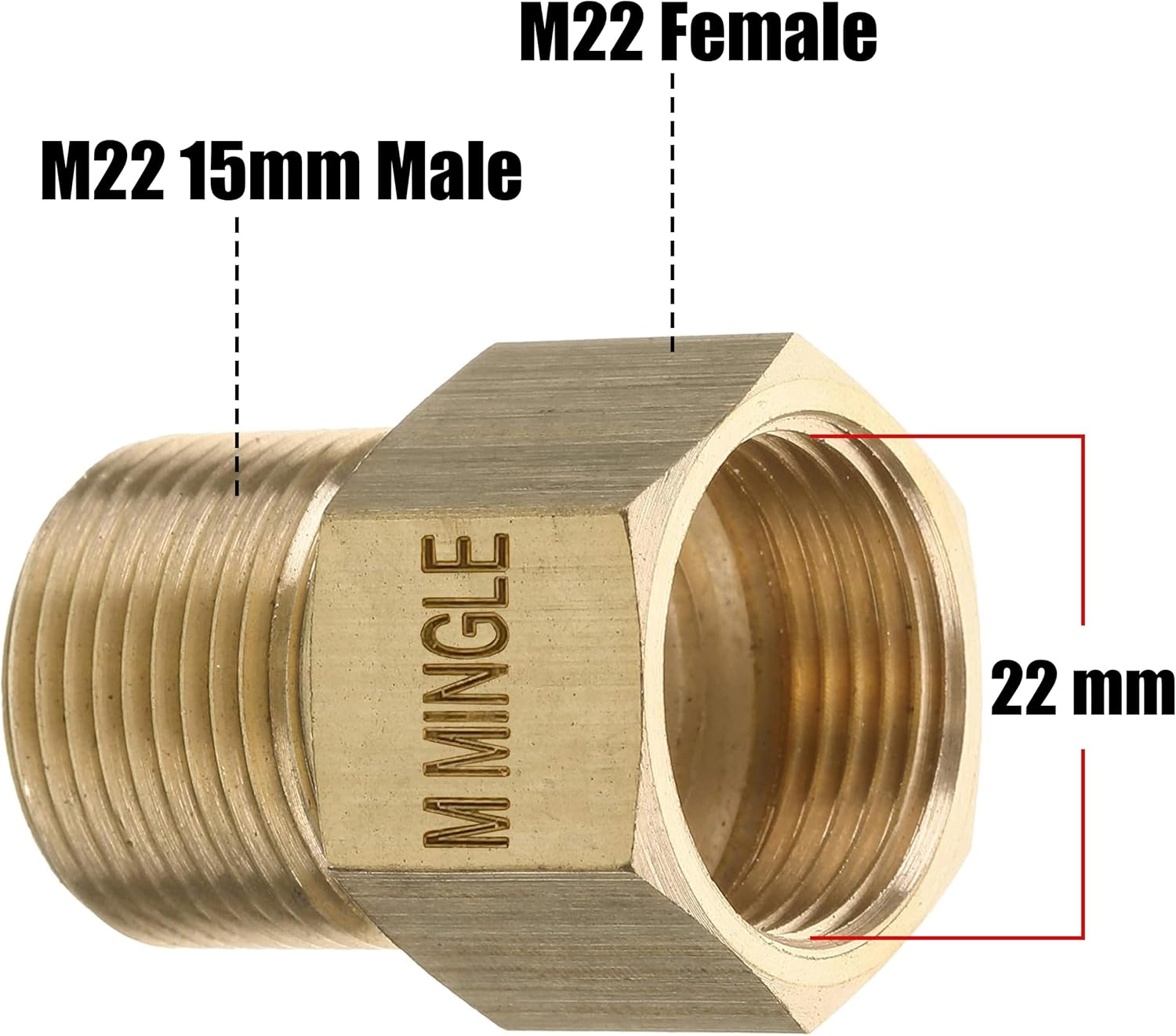 M MINGLE Pressure Washer Coupler, Metric M22 15mm Male Thread to M22 14mm Female Fitting, 4500 PSI