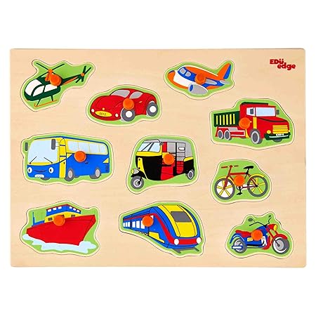 Eduedge Vehicles Puzzle� Printed on high Quality Plywood with Child Safe Inks. � Smooth Edges and Corners . � Pencil Grip knobs.
