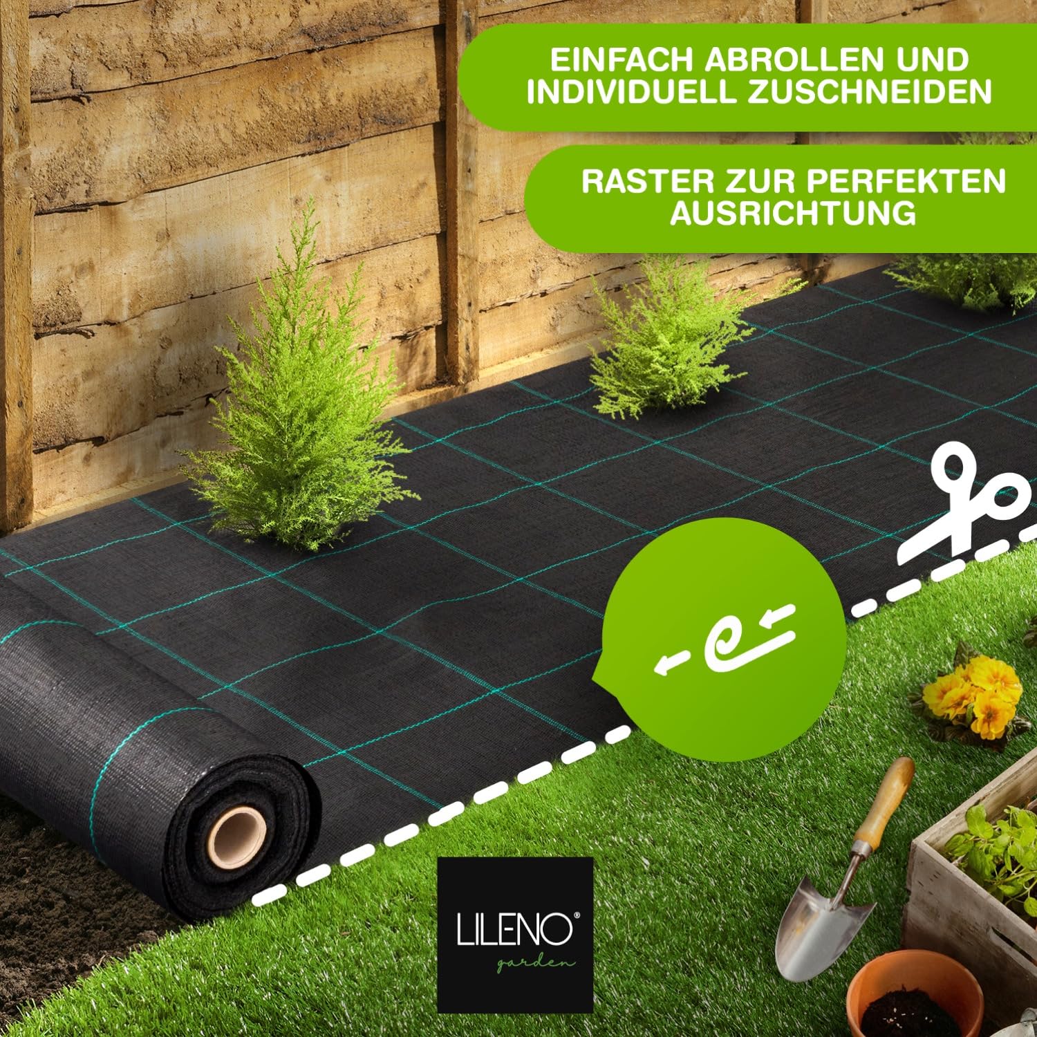 LILENO HOME 100 m² de tela antimalas hierbas [100 g/m²] – Lámina para malas hierbas para jardín permeable al agua – Resistente a desgarros – con rejilla y resistente a los rayos UV [1 m x 100 m]
