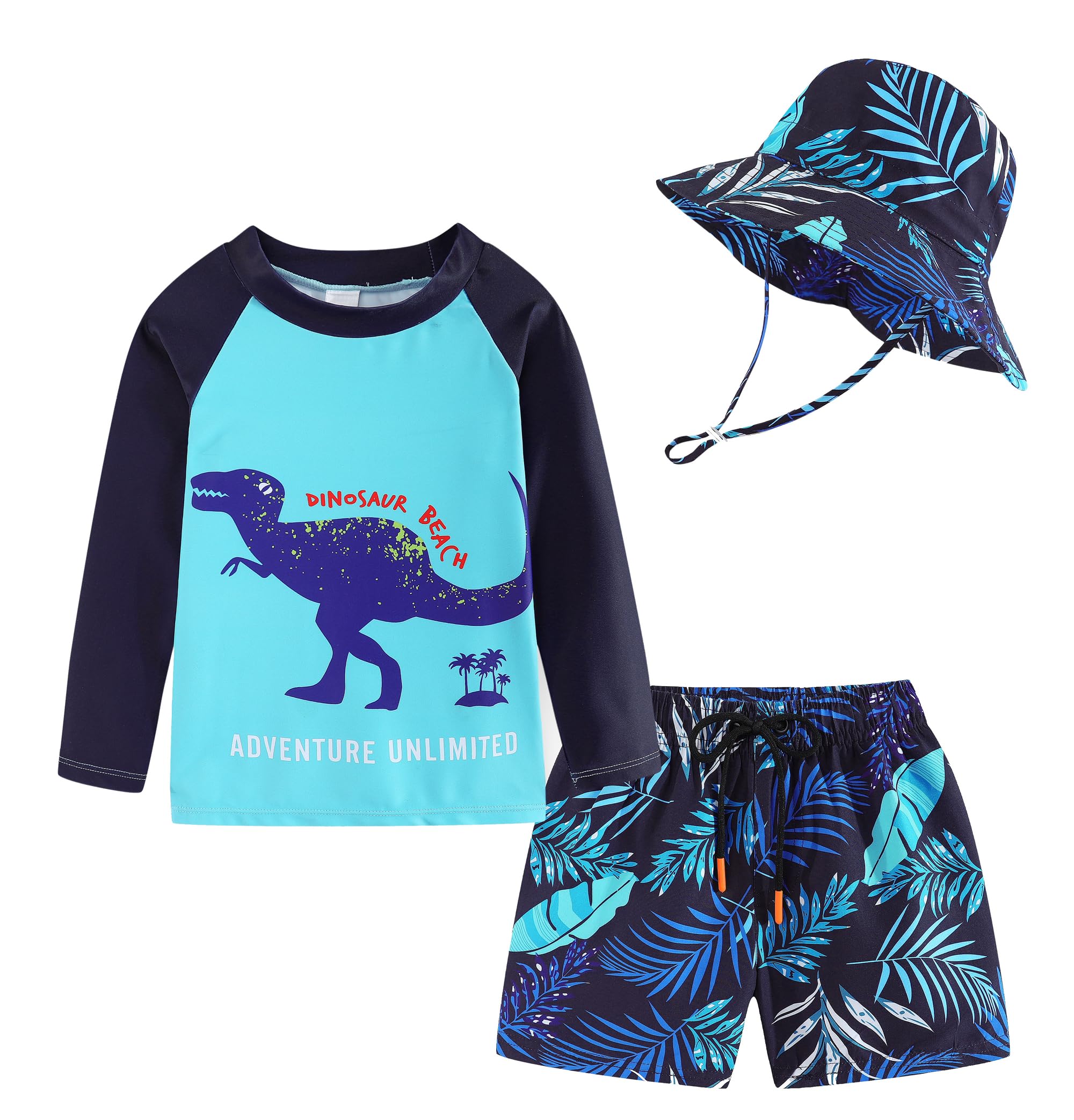 Toddlers and Baby Boys' 3-Piece Rashguard Sets Swimsuits Sets with Hat Surfing Swimwear Sunsuit UPF 50+