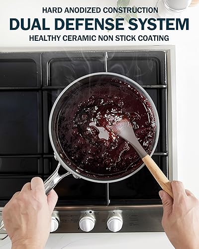 Miniatura 5 de Cook N Home Sartén antiadherente con tapa de vidrio, cacerola pequeña de 3 cuartos de galón, utensilios de cocina de cerámica anodizada dura, ollas