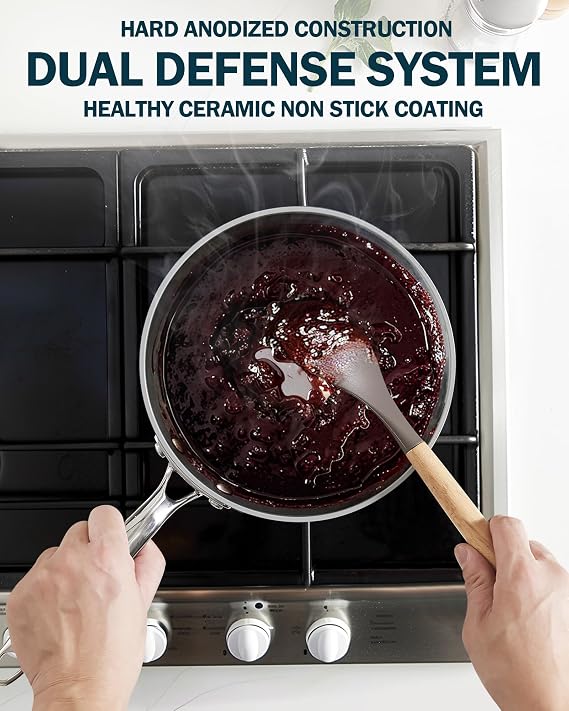 Cook N Home Classic 1.5 Quart Ceramic Nonstick Saucepan with Glass Lid, Everyday Milk Soup Oatmeal Cooking Pan, Non Stick Small Sauce Pan Pot, Stay-Cool Handle, Induction Ready, Blue