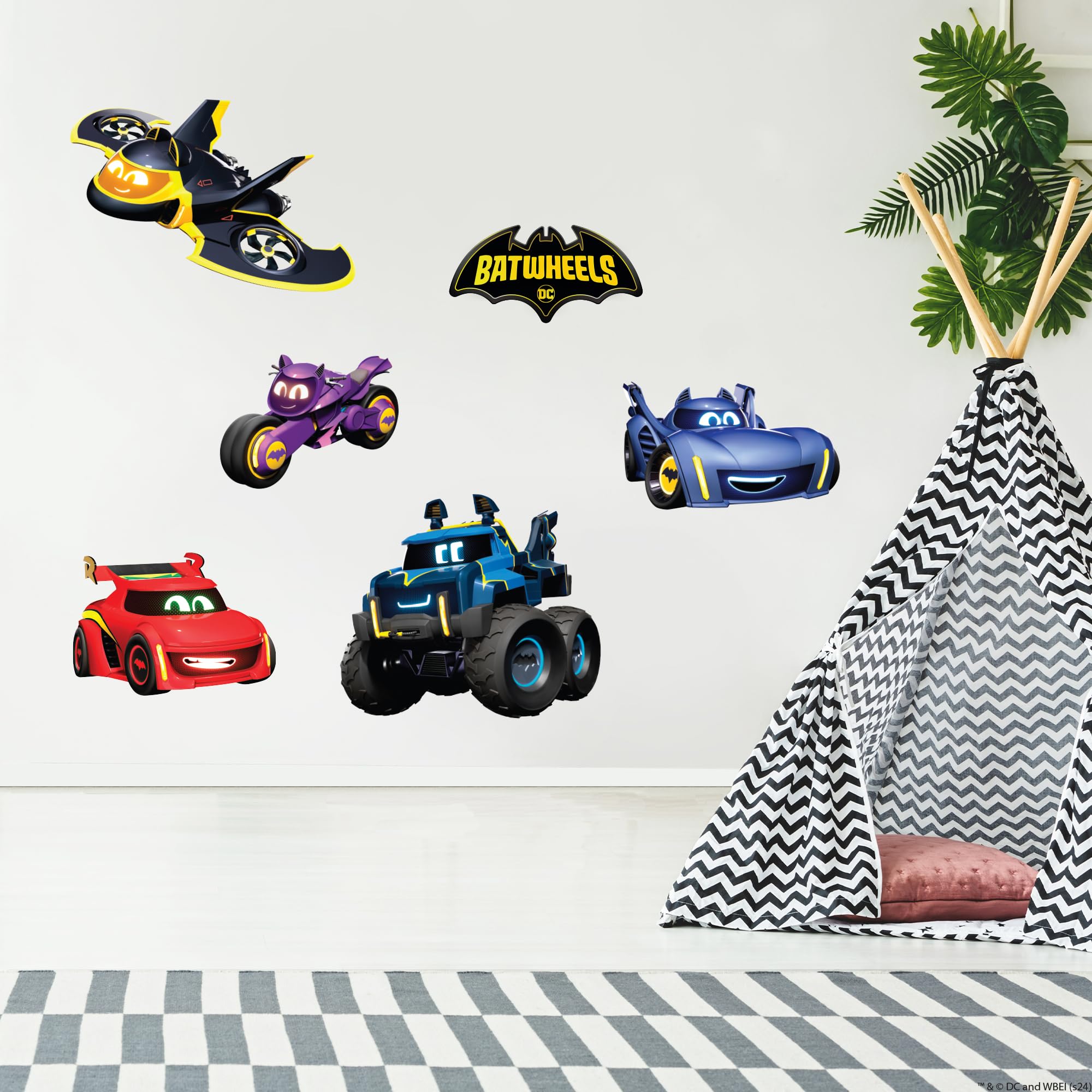 Themed Black Batwheels™ Wall Sticker - Set Of 5 Vehicles Decal Dc Superhero Art (180Cm Width X 90Cm Height)