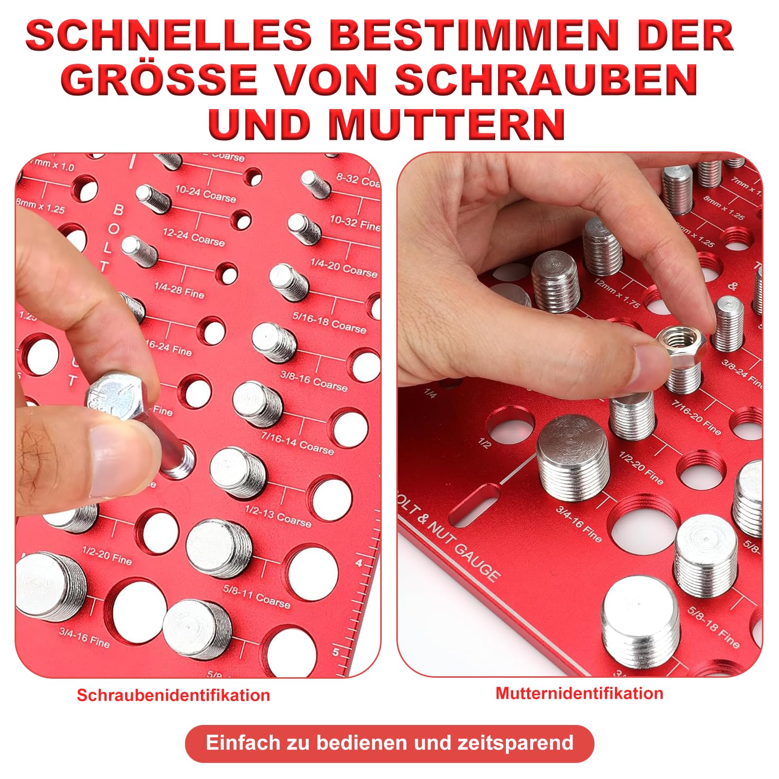 44Löcher Gewindelehre Thread Checker - 4 in 1 Aluminiumlegierung Gewindeprüfer, mit Metrische & Imperiale Gewinde, für Messung Der Abmessungen von Muttern und Schrauben, Länge und Durchmesser Messen