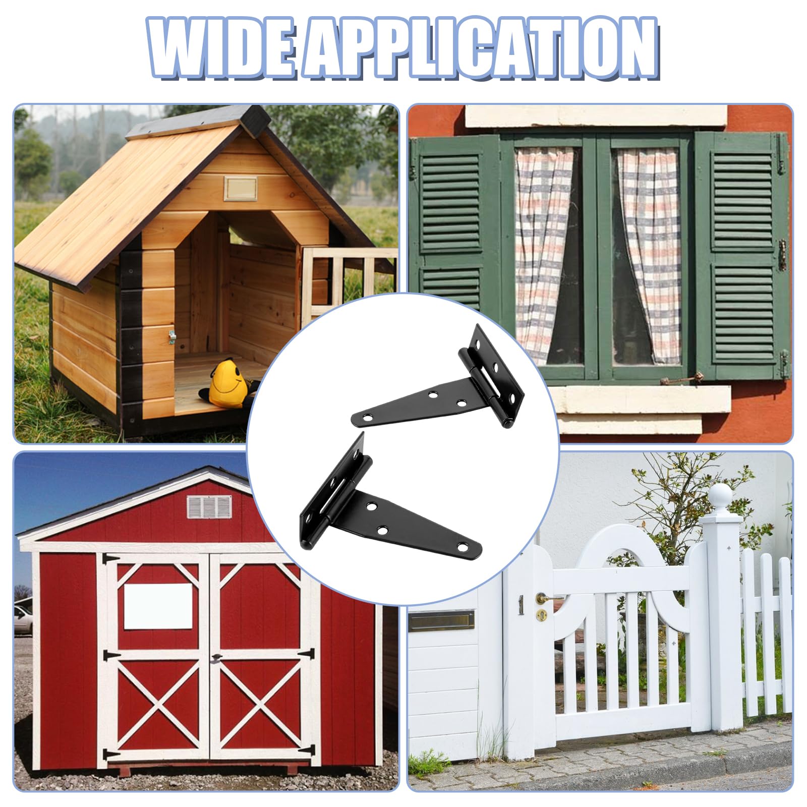 Bisagra en T de 75 mm, 20 unidades, color negro, con forma de T, bisagra plegable, resistente con 140 tornillos para puertas de madera, puertas de cobertizo, puertas de jardín, ventanas