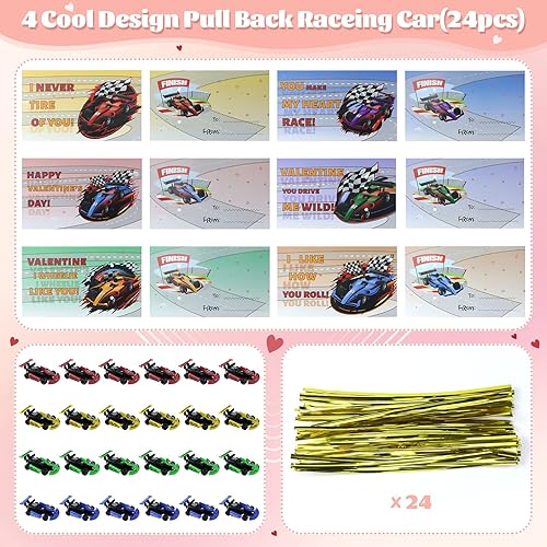 Miniatura 2 de 24 tarjetas de felicitación para el día de San Valentín regalo de autos de carreras para niños tarjetas de felicitación de intercambio de clases de