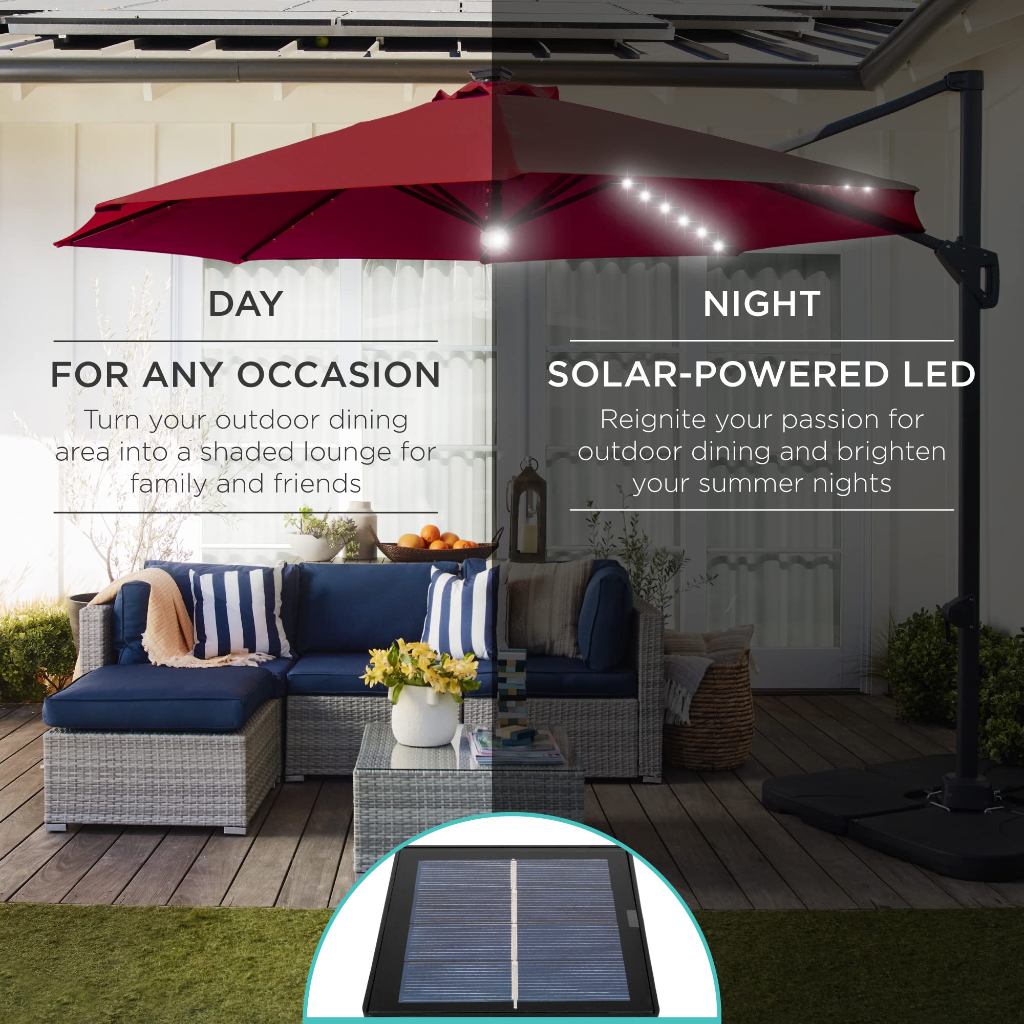 best choice products 10ft solar led patio umbrella instructions Amazon.com : Best Choice Products 10ft Solar LED Cantilever Patio Umbrella,  360-Degree Rotation Hanging Offset Market Outdoor Sun Shade for Backyard,  Deck, Poolside w/Lights, Easy Tilt, Cross Base