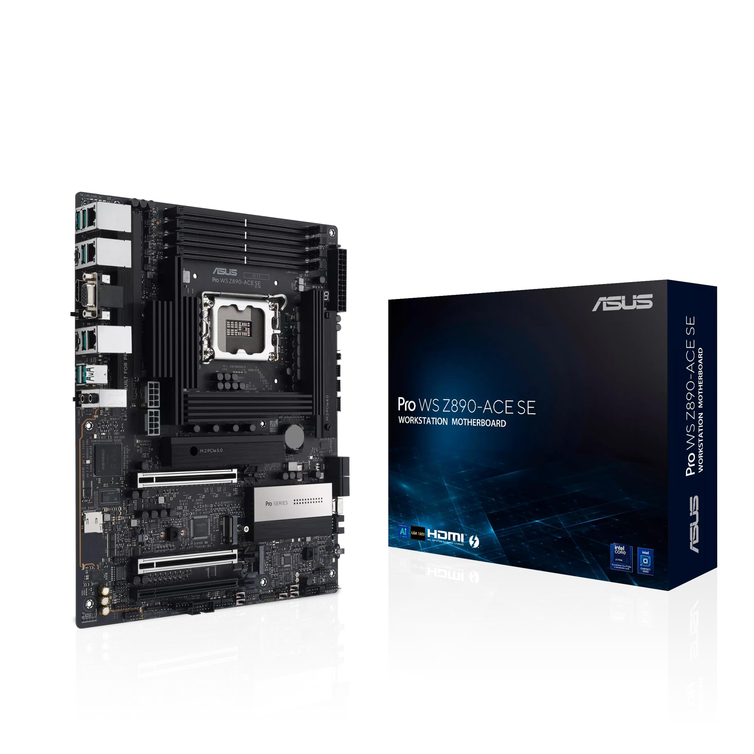 ASUS Pro WS Z890-ACE SE Z890 LGA 1851 ATX Motherboard, Intel® Core™ Ultra Series 2 Ready, Advanced AI PC-Ready, PCIe® 5.0, DDR5, 10G & 2.5G LAN, 4X M.2, USB 20Gbps, Thunderbolt™ 4, onboard BMC, AI OC