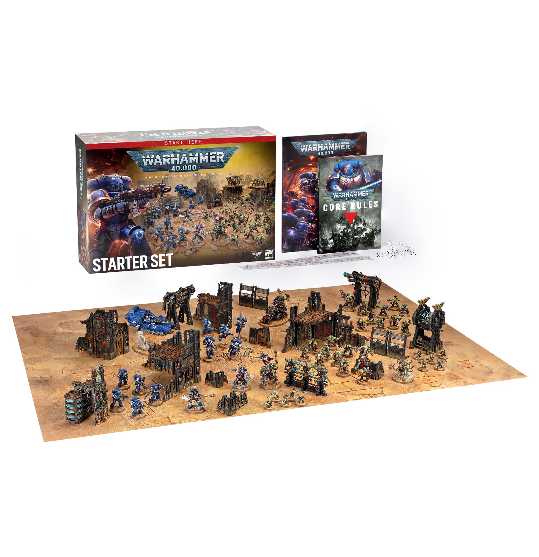 Warhammer 40 000 zestaw startowy edycja 2026 – kompletny zestaw bitewny z 46 miniaturami Push-Fit, podstawowymi zasadami, terenem i planszami do gier