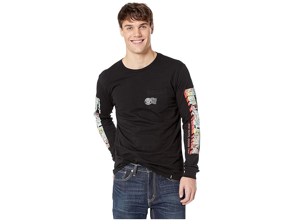 

HUF Greetings Long Sleeve Pocket Tee (Black) Men's T Shirt