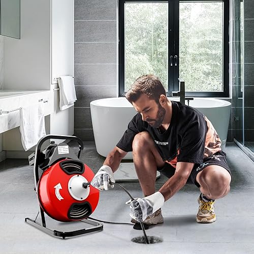 Miniatura 8 de Máquina de barrena de drenaje eléctrica con 4 cortadores e interruptor de pie, limpiador de barrena de drenaje de serpiente de alcantarillado para