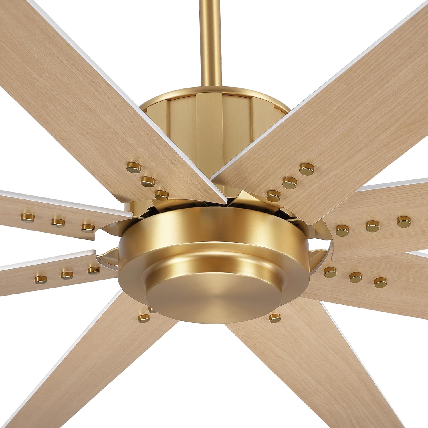 WINGBO 72" Ceiling Fan without Light, Modern Large Ceiling Fan with Remote Control, 6-Speed Reversible Noiseless DC Motor, Gold and White/Oak Blades for Living Room, Bedroom & Covered Outdoor