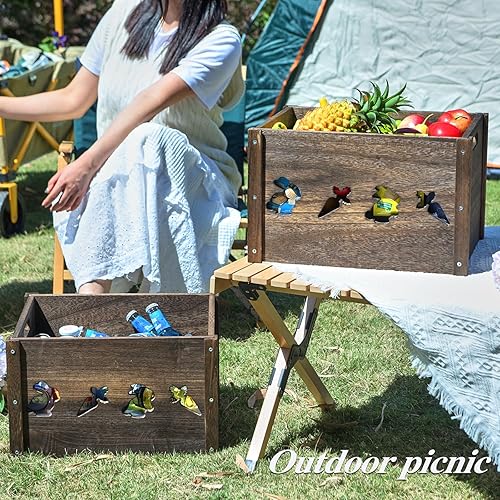 Miniatura 8 de Cajas de madera, cajas de madera de granja para almacenamiento con bonito patrón tallado, cajas de madera maciza para exhibición, caja de madera