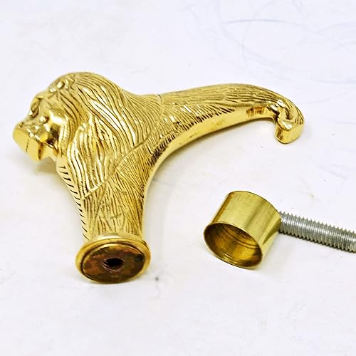 Miniatura 5 de Bastón de latón vintage con mango de palo de waklking de madera, cabeza de león solo para bastón para hombres