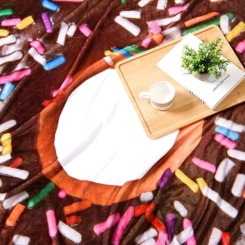 Miniatura 5 de Vessia Manta con estampado de donas marrones, manta realista y divertida de comida para adultos y niños, 300GSM, suave manta gigante de donas para