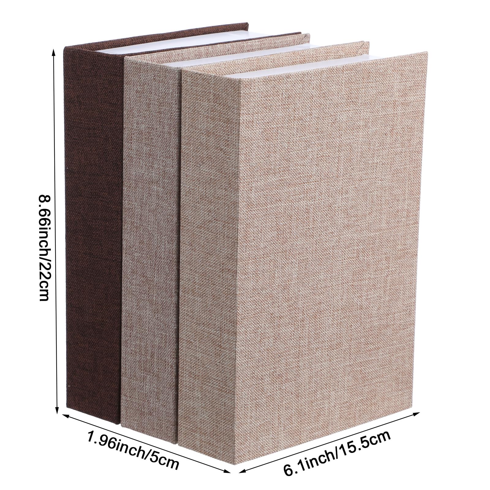 Meyeyaia 3PCS Fake Books for Decoration Dark Brown Light Brown Khaki Linen Faux Book Storage Box 8.6 x 6.1 x 2in Decorative Books for Home Coffee Table Book Shelf Decor