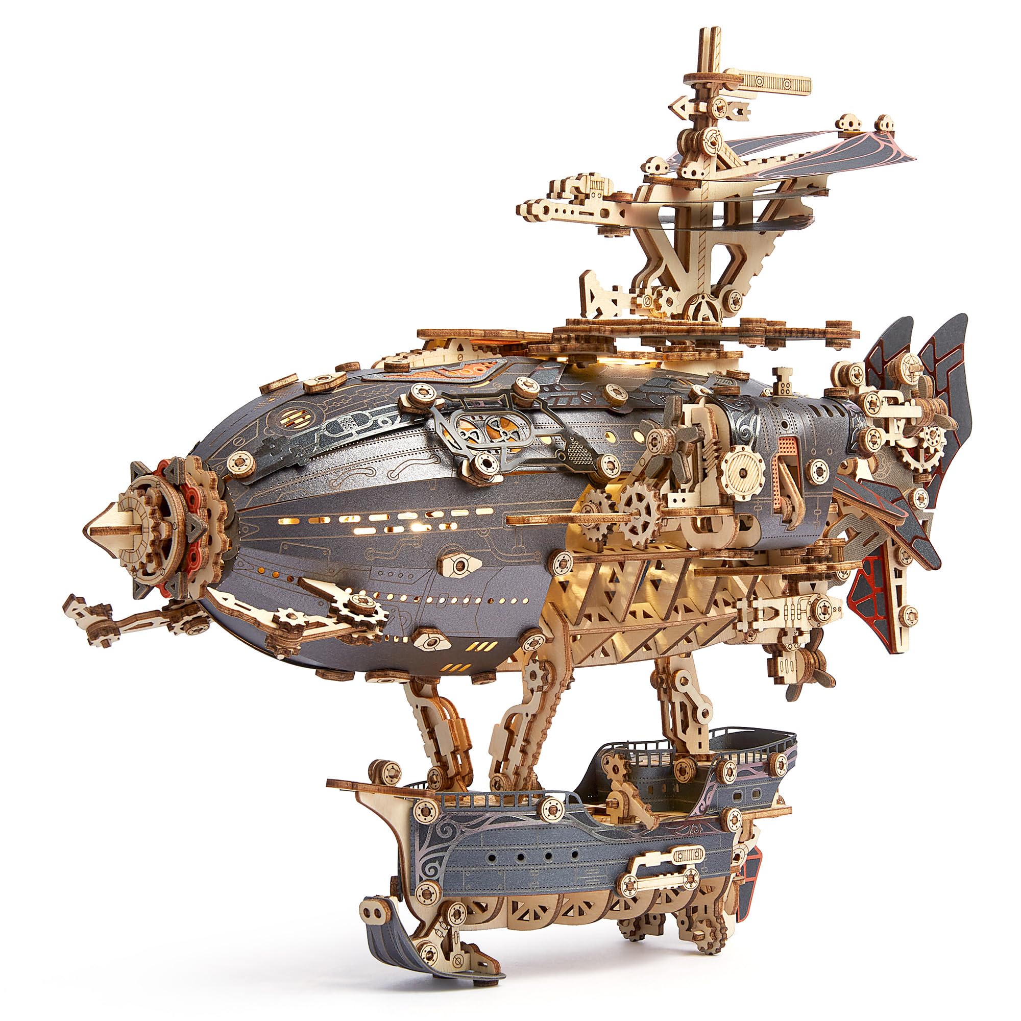 LED 3D Wood Puzzle Fantasy Airship Model - Steampunk DIY Craft Kit with LED Lights – Intr…