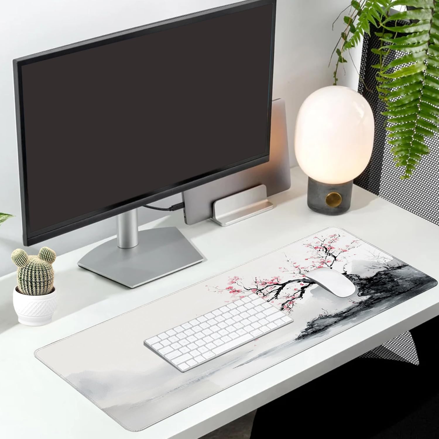 Long Gaming Mouse Pad Extended Anime Large Desk Pad with Non-Slip Base Full Keyboard Mat with Stitched Edges for Gaming and Office 31.5 x 11.8 inches (White Cherry Blossom) 9 81wFaTYRnpL. AC SL1500