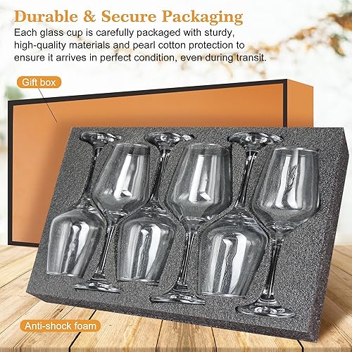 Miniatura 5 de Juego de 6 copas de vino clásicas de 12 onzas, gruesas y transparentes, aptas para lavavajillas, para rojo o blanco, regalo para fiestas