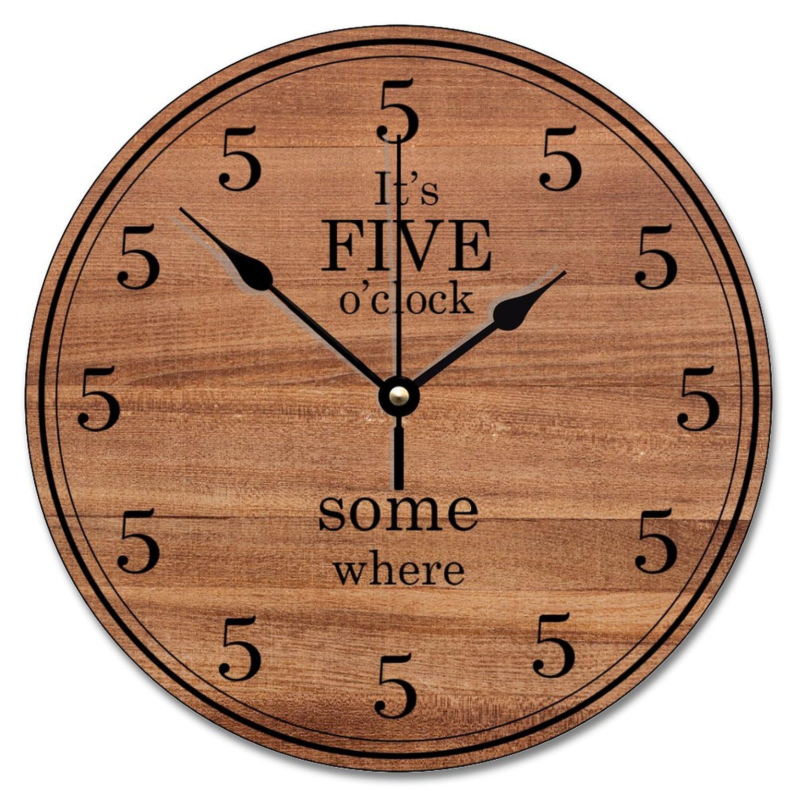 LMMIXEE Its Five O'clock Somewhere Wall Clock Wood Grain Style Wall Clocks Battery Operated 10 Inch Silent Modern Boho Retirement Living Room Decor Gift for Man Woman Friend Anniversary